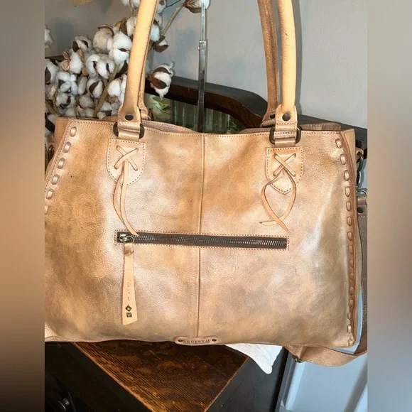 NWT Bed Stu Leather Rockaway Shoulder Bag Crossbody Tote Taupe Driftwood $345 - Picture 5 of 11